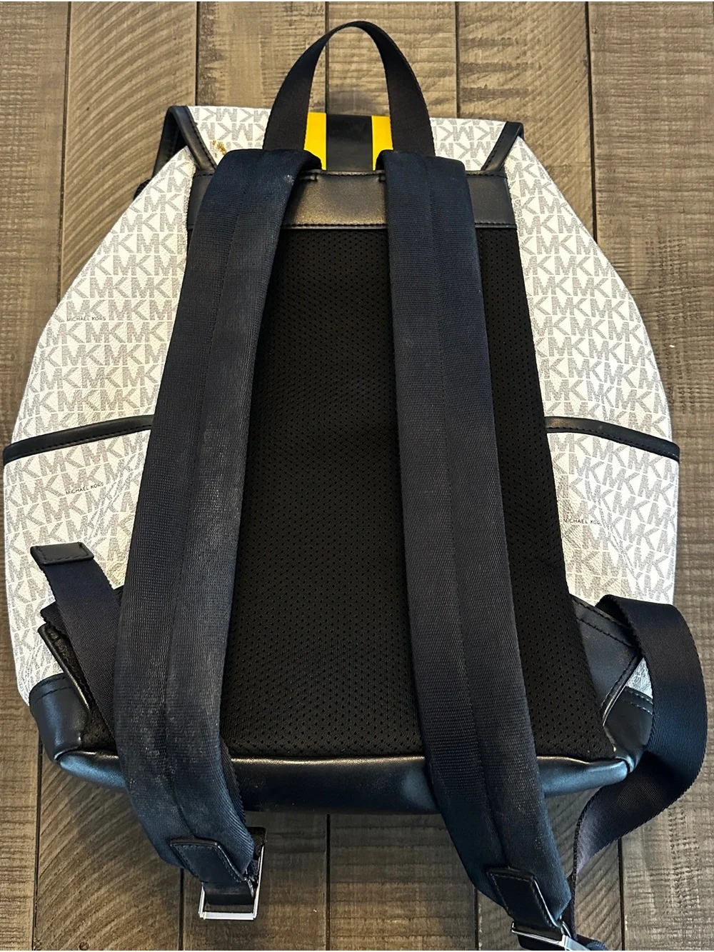 Michael Kors White & Yellow Stripe Logo Backpack